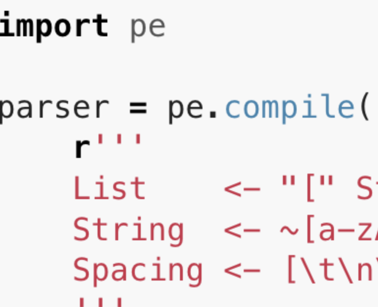 A screenshot of some python code showing a PEG grammar definition.