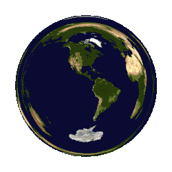 A spinning image of the earth but distorted as if it were a black hole.