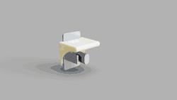 A render of a 3D printed shelf sitting above a shaver outlet, it spins slowly.