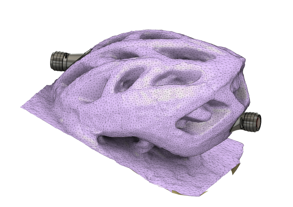 A cad model of the mounts attached to a kinda poor quality 3D scan of the helmet